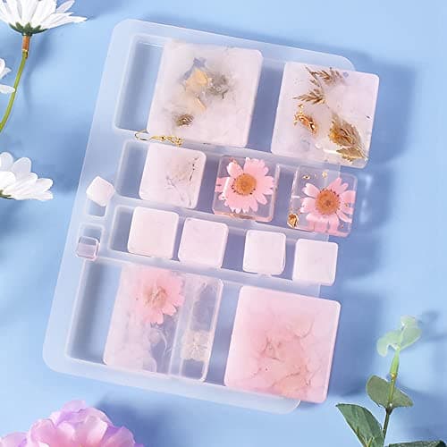 UR URLIFEHALL Lot de 5 moules carrés en silicone pour cabochon en résine pour bijoux, loisirs créatifs, décoration d'intérieur, loisirs créatifs