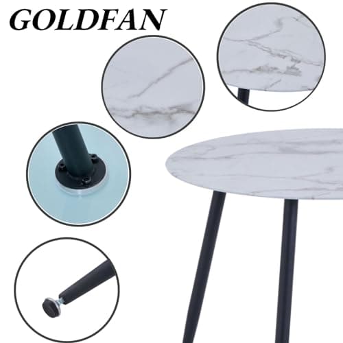 GOLDFAN Ensemble Table de Salle à Manger et 4 Chaise,Blanche Marbre Table et 4 Chaises,Table à Manger en Verre Ronde et 4 Chaises en Cuisine (4,Noir)
