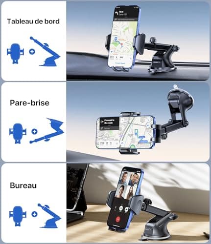 Miracase Support Téléphone Voiture [2025 Ventouse Puissante] Porte Telephone Voiture Tableau de Bord, Rotation 360° Portable Ventouse pour iPhone Compatible avec 4-7.2" Smartphone