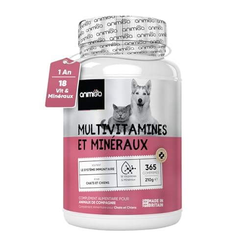 Vitamine Chien & Chat 365 Comprimés - 18 Minéraux & Vitamine pour Chien : Vitamine C, D, Vitamines B, Fer, Zinc, Calcium - Pour Santé Globale, Immunité, Peau, Poil, Articulations, Os, Digestion