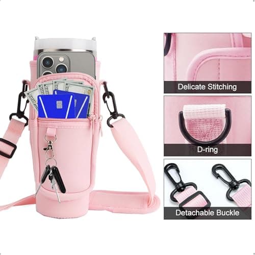 Bouteille d'Eau pour Stanley Cup 40oz, Stanley Cup Porte-Bouteille d'Eau, Sac Stanley Cup Avec Poche, Accessoires Stanley Quencher, Avec Bandoulière Réglable, pour Randonnée, Voyage, Camping, Rose