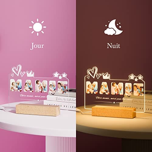 iDIY Cadeau Mamie Lampe Photo Personnalisée Veilleuse Enfant Cadre Photo Personnalisé Lumineux Cadeau Fête Des Grands Mères Anniversaire Noël