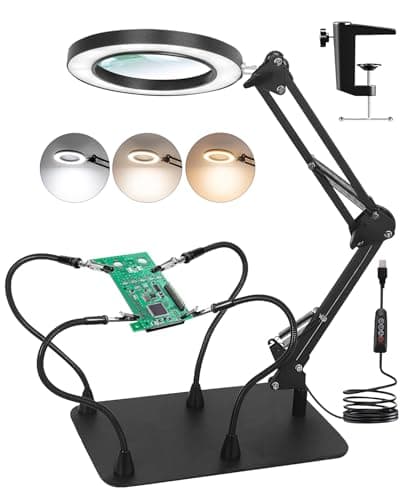 Troisième main - Aide à souder magnétique - Avec loupe 10 x - Station de soudage avec 4 colonnes PCB et 4 bras flexibles - Aide à la soudure pour soudeurs, fabricants de bijoux, artisanat, amateurs