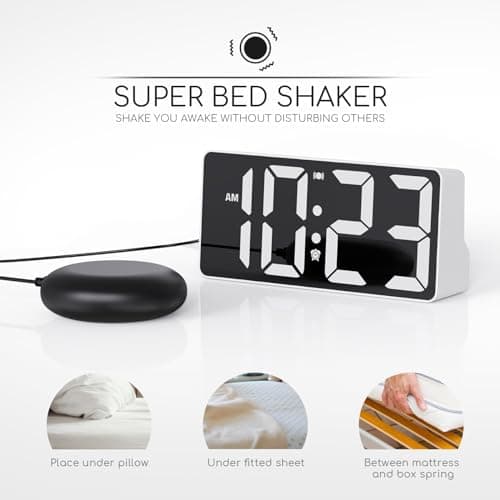 MINORZ Reveil Vibrant pour Sourd | Adultes | Double Réveil Numérique pour Dormeur, Veilleuse, Batterie de Secours, Réveil Digitale avec Chargeur USB pour Chambre à Coucher | Oreiller