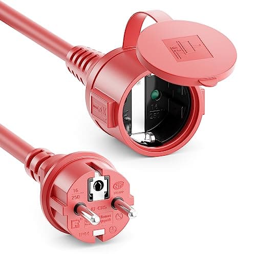 deleyCON 25m Câble de Rallonge Outdoor - Extrêmement Résistant Aux Intempéries Câble en Caoutchouc IP44 pour L'extérieur - Fiche Contact Protection Type F (CEE 7/4) sur Prise Femelle (CEE 7/3) Rough