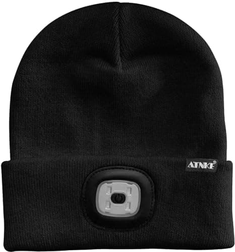 ATNKE LED Bonnet Lampe Frontale,USB Rechargeable Chapeau de Course Ultra Lumineux 4 LED Étanche Lumière Hiver Chaud Phare Cadeaux pour Hommes et Femmes/Black