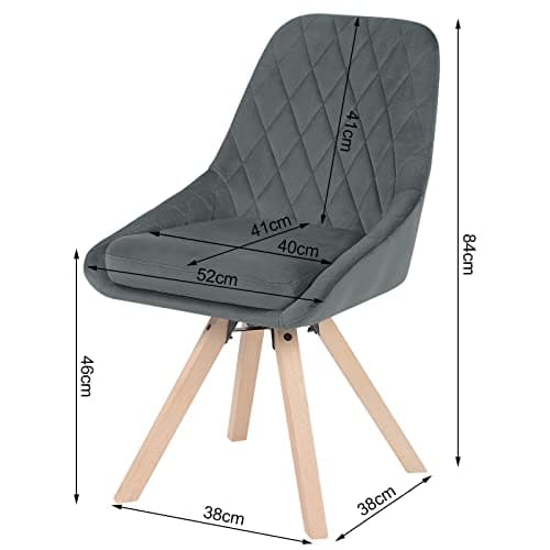 WOLTU Chaise Pivotante de Salle à Manger, Chaise de Cuisine Scandinave, Chaise de Salon, Chaise avec Siège Rembourré, Pieds en Bois Massif, Chaise en Velours, Gris Foncé, BH359dgr-1
