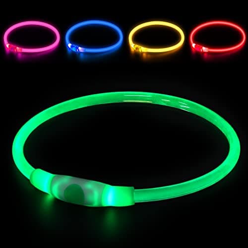 AUAUY Collier Lumineux Chien, Collier LED pour Animaux Rechargeable USB, Découpable Collier Imperméable Collier Chien Réglable pour Petits, Moyens et Grands Chat et Chien(Vert)