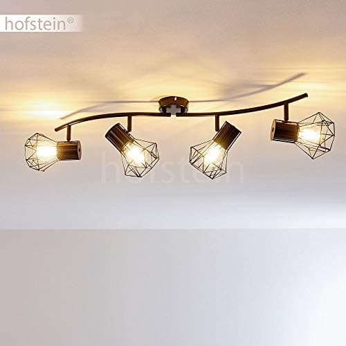 Plafonnier Bardhaman, lampe de plafond en métal noir, 4 flammes, 4 x E27 douille, spot au design rétro/vintage en grille et effet de lumière au plafond, sans ampoules