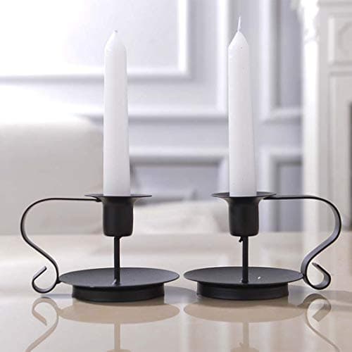 Ensemble de 2 Porte-Bougies en Fer Noir - Supports Élégants pour Chandelles - Porte-Bougeoirs Modernes pour Décoration d'Intérieur