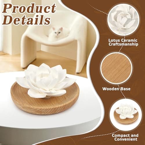 Diffuseur D'Huiles Essentielles en Plâtre avec Boîte à Parfum en Bois et Fleur en Plâtre Diffusion Naturelle pour Bureau Salon Salle de Bains et la Chambre