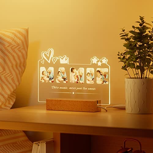 iDIY Cadeau Mamie Lampe Photo Personnalisée Veilleuse Enfant Cadre Photo Personnalisé Lumineux Cadeau Fête Des Grands Mères Anniversaire Noël