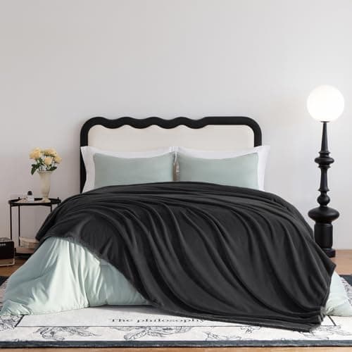 WAVVE Plaid Couverture Polaire Flanelle en Microfibre, Jeté de Canapé 230x270 Noir, Couverture lit Jete de Canape 2 Personnes, Plaid Fourrure Grand Chaud et Doux en Peluche, 270x230