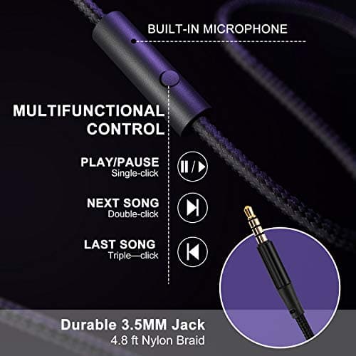 LORELEI X6 Casque supra-auriculaire filaire avec microphone, léger, pliable et portable avec basses stéréo sans nœuds de 1,45 m pour smartphone, tablette, MP3/4 (violet/noir)