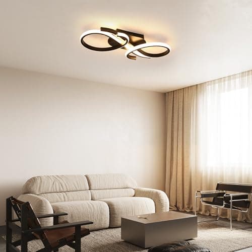 Mckalen Plafonnier LED Moderne 36W, Luminaire Plafonnier LED 4050LM, Lampe de Plafond LED Noir, Lumière Chaude 3000K pour Salon Chambre Salle à Manger, 42CM