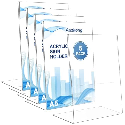 Auzkong Lot de 5 Supports de Panneau inclinés en Acrylique Transparent, Présentoir en A5, Supports de A5 en Acrylique, Présentoir A5 pour Restaurants Hôtels Menus Magasins Bureaux