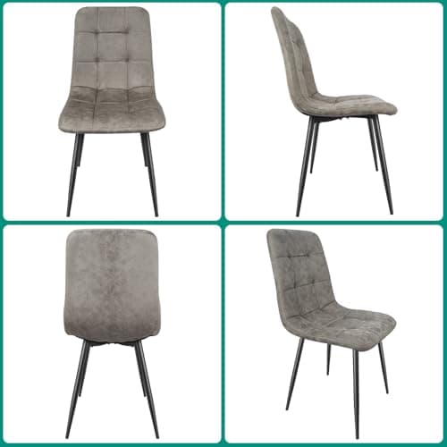 JIJIAN Lot de 4 Chaises de Salle à Manger, Chaises de Cuisine en Tissu Technologique, Chaises Rembourrées pour Salon avec Pieds en Métal Noir, pour la Salle à Manger, la Salle d'attente, Gris Kaki