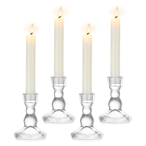 Inweder Bougeoirs en Verre pour Bougies Coniques: 2 Pcs Porte-Bougies Transparent en Vrac pour Centre de Table Bougeoir Vintage Chandelier Moderne pour Mariage, Noël ou Décoration de la Maison