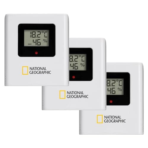 National Geographic Station Météo Couleur sans Fil avec Capteur Extérieur VA avec 4 Zones De Mesures pour Intérieur Ou Extérieur, Noir