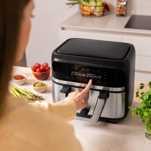Cecotec Air Fryer Cecofry Dual 9000. Friteuse à Air sans Huile, 9L, 2850W, 6 Modes, Technologie PerfectCook, Design Compact et Panneau Tactile Multifonction