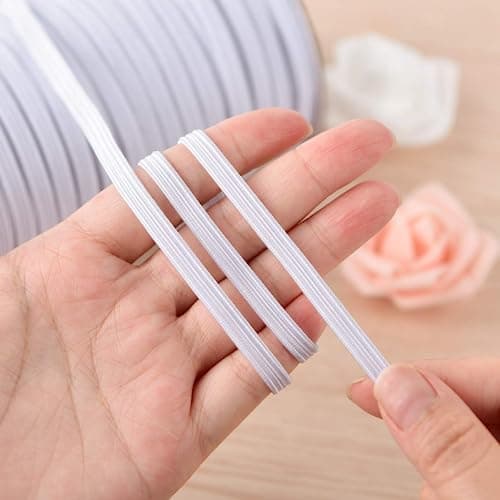 BOKFJBP 6mm Élastique,50 mètres Élastique à Coudre pour la Couture et Le ménage DIY Artisanat Tissus à Coudre Élastique Blanc