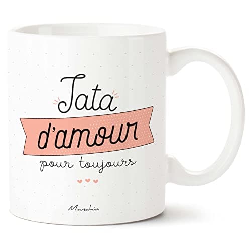 Manahia Mug Cadeau Tata - Tata d'amour pour toujours - Avec Boite Kraft - Imprimé en France - 330 mL Céramique - Tasse Tante - Annonce Naissance - Grossesse - Annonce Future Tata