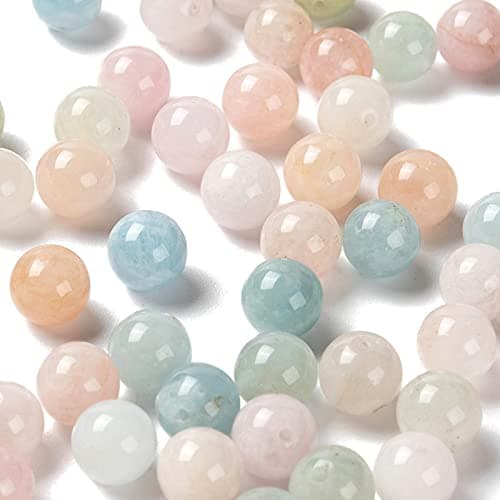 BEEFLYING 100 Pièces 8mm Naturel Morganite Perles Rondes Pierres Précieuses Lisses Perles Rondes Couleur Claire pour Bracelet Bijoux à Bricoler Soi-Même Kit Fabrication