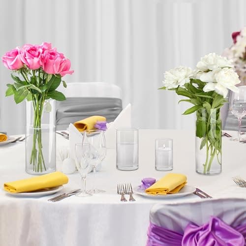 Winter Shore Vase Transparent Verre [Lot de 4] - Vase Cylindrique en Verre de 4 Tailles - Vase Haut pour Plantes, Fleurs, Fausses Fleurs, Herbe de Pampa, Bougies - Décoration Fêtes, Maison, Mariage