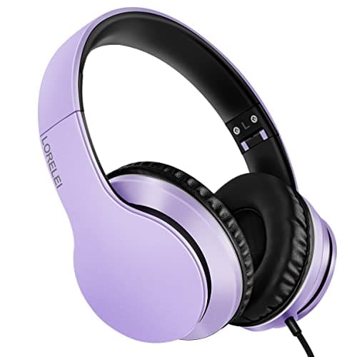 LORELEI X6 Casque supra-auriculaire filaire avec microphone, léger, pliable et portable avec basses stéréo sans nœuds de 1,45 m pour smartphone, tablette, MP3/4 (violet/noir)