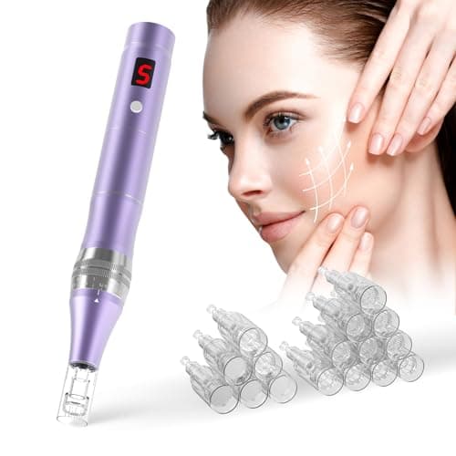 QUELLE Dermapen Microneedling Professionnel 5 Vitesses avec Écran LCD et 16 Aiguilles,Microneedling Visage Réglable de 0 à 2.0mm,Microneedling Pen Pour les Soins de la Peau