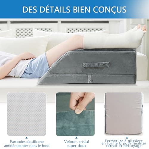 Coussin Veineux Réglable Hauteur pour deux jambes, pour Après une Opération, une Blessure ou Se Reposer-Coussin Ergonomique en Forme de Coin Coussin de Surélévation Jambes, Coussin Lymphatique
