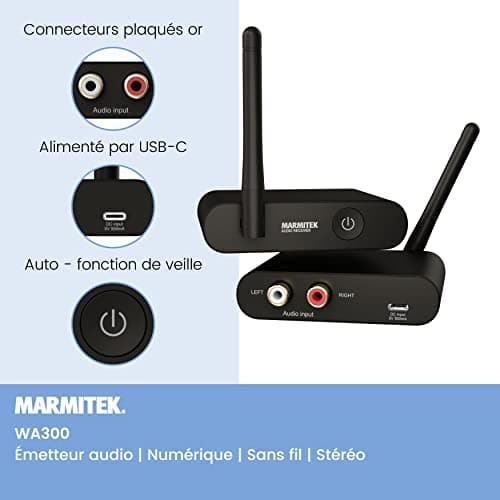 Marmitek Transmetteur Audio sans Fil WA300 - Connectez Votre Source Audio à Votre Système Stéréo sans Fil - Jack 3,5 mm - Wireless Audio Transmitter