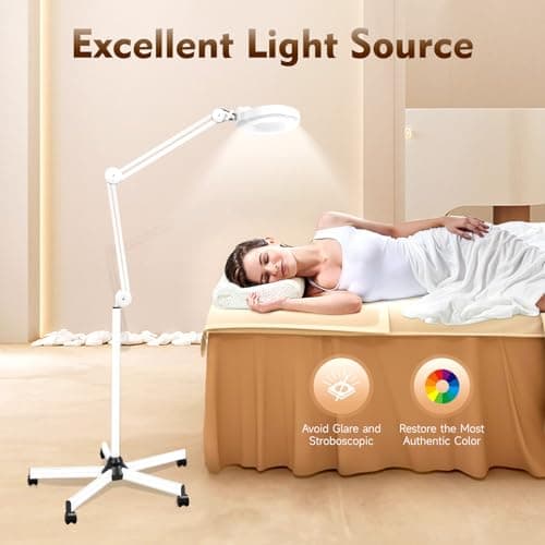 Lampe loupe en verre avec pied - Lampe loupe LED - Bras pivotant - Avec éclairage - 5 dioptries