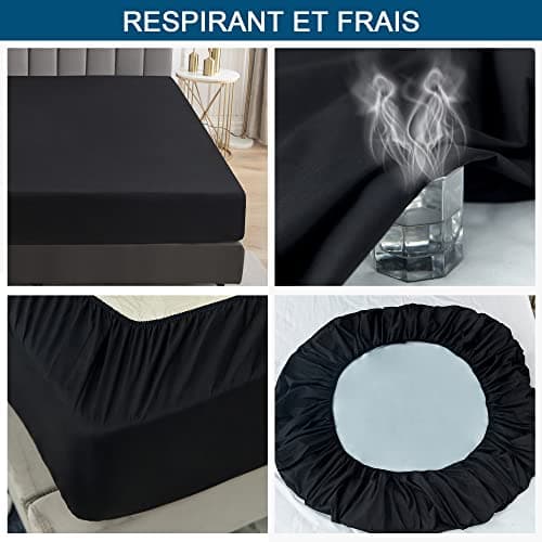 Protège Matelas imperméable 160x200cm, Premium Respirant Housse Matelas, Protège Matelas Bruit Housses, Imperméable Drap Housse (Noir)