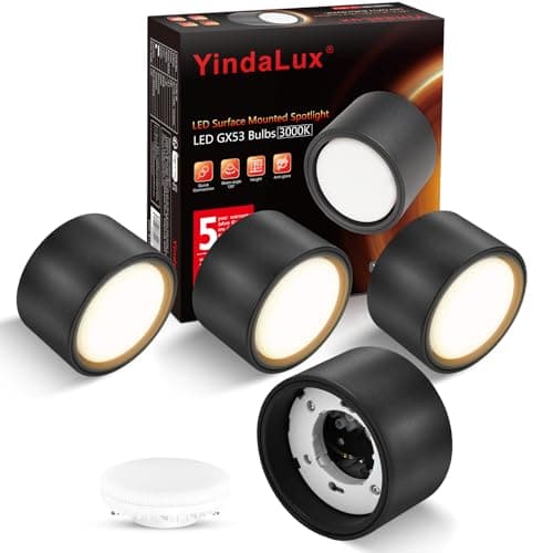 YindaLux Lot de 4 Spot LED de Surface Noir Plafonnier Spot incl. LED GX53 6W 3000K 230V -rond Ø95x55mm -comme Downlight, Spots de Plafond, plafonnier led en aluminium