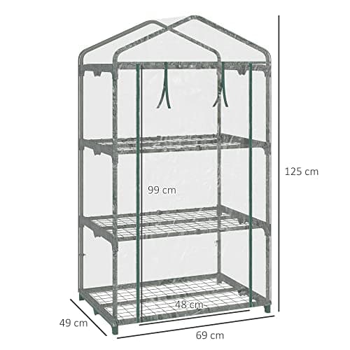 Outsunny Serre de Jardin Balcon étagère Serre 3 Niveaux dim. 69L x 49l x 125H cm métal thermolaqué Vert PVC Haute densité Transparent