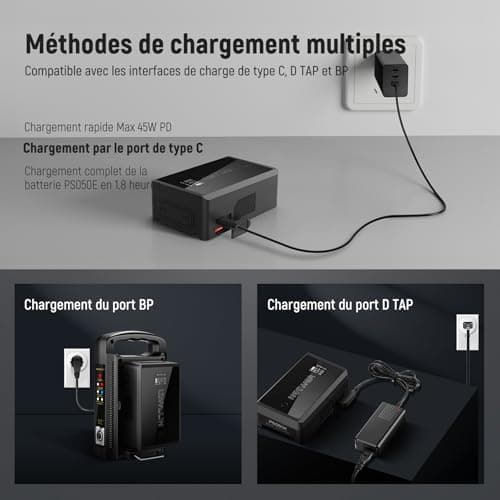 NEEWER 50Wh Mini Batterie V Mount avec Prise D Tap/USB C/USB A/BP/Double Ports CC/ Écran OLED, 3450mAh 14,54V, Batterie V Lock, Prend en Charge de la Charge Rapide 45W PD pour Appareil Photo