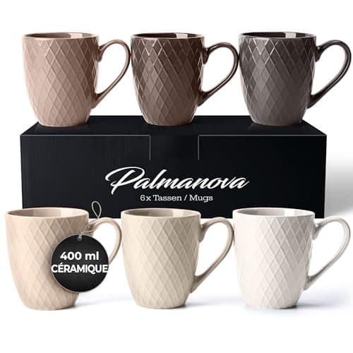 MIAMIO - 6 x 400 ml - Set de tasses à café/tasse - Tasse en céramique moderne Matt - Tasse à café grande taille - Collection Palmanova (Beige)