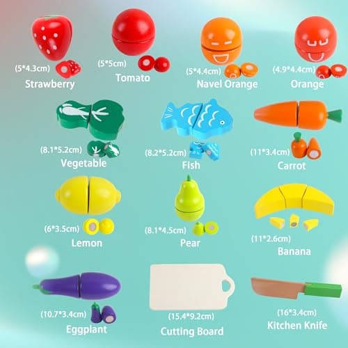 newlng Fruits en Bois à Découper Jouets Ustensile Fruits et Légumes Cuisine en Bois Enfant 2 Ans Cadeau pour Anniversaire Noël Journée des Enfants Paques Enfant Fille Garcon 3 4 5 6 Ans