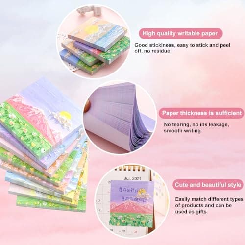 ANTHYTA 640 Pièces Notes Autocollantes Colorés, Notes Autocollantes Colorées 80x80mm, Notes Sticky, Super Sticky Notes Carrées, Notes Adhésives Roses pour École, Bureau, Maison, Réunion