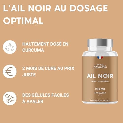 AIL NOIR FERMENTÉ | Standardisé en S-allyl-cystéine | Circulation Sanguine, Cœur | 250 MG Hautement dosé | 60 gélules Inodore | Complement alimentaire | Fabriqué en France