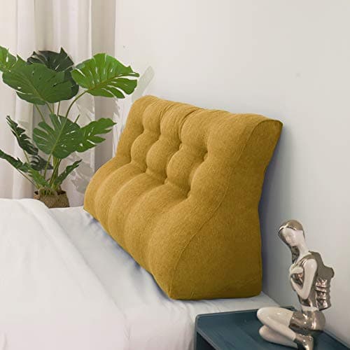 Johnear Coussin de Lecture Compensé Lin,Traversin Gros Coussin Canapé,Repos Oreiller Triangulaire Coussin à Coins, Coussin pour Jambe,Dossier de Soutien Lombaire,Jaune 140 x 26 x 55 cm