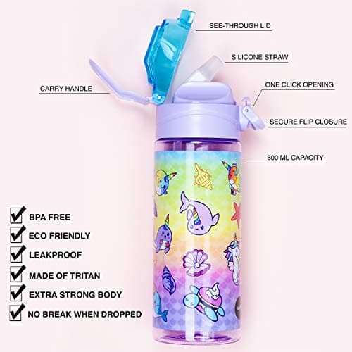 fringoo Gourde Enfant Haute Qualité Bouteille avec Paille 100% sans Bisphénol A pour l'école ou pour le sport | Pour Garçons et Filles| École Primaire | Fourniture Scolaire - 600 ml/20Oz