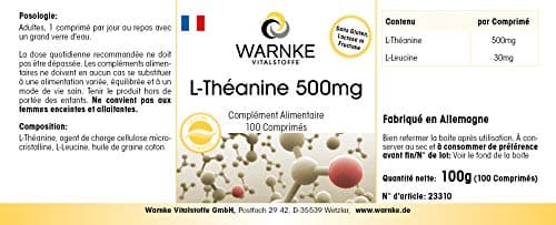 L-Théanine comprimés - 500mg - vegan - 100 comprimés - Acides aminés | Warnke Vitalstoffe - Qualité des pharmacies allemandes