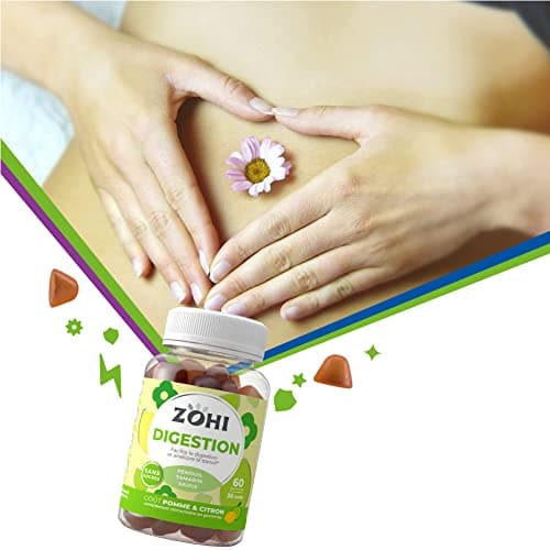 Complément Alimentaire Digestion-Gummies Digestion facilitant la digestion et améliore le transit- Fenouil-60 gommes de fruits- goût Pomme et Citron Sans Sucres-Vegan- ZOHI- Fabriqué en France