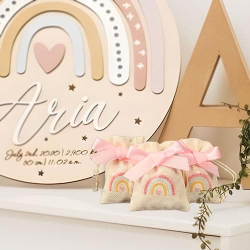 BETESSIN 20pcs Sachet Dragées Arc-en-ciel Bohème en Jute pour Baptême Baby Shower Communion 8x10cm