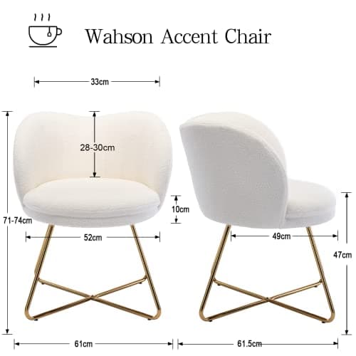 Wahson Fauteuil de Salon Fauteuil Coiffeuse en Fausse Fourrure Fauteuil Chambre avec Pieds doré, Chaise Coiffeuse pour Chambre/Salon, Blanc