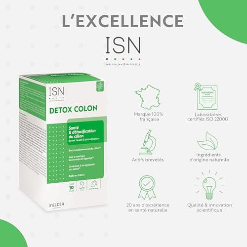 ISN - Detox Colon - Détoxifie naturellement & Purifie le Côlon - Soulage les Inconforts Intestinaux - Riche en Fibres et Plates - Sans Gluten - 10 sachets