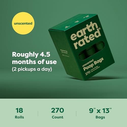 Earth Rated Sacs à crottes pour chiens, sacs étanches et extra épais, recharges en rouleaux, sans parfum, 270 sacs