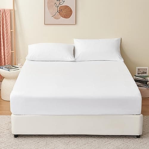 RUIKASI Drap Housse 140x190 Blanc - Drap Housse 140 x 190 Bonnet 30cm Matelas en Microfibre 2 Personnes, Très Doux et Respirant avec Élastique Tout Autour